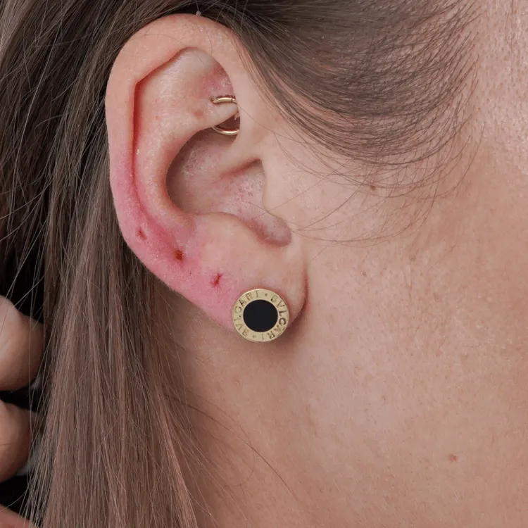 Real Gold GZBV Round Black Luxury Earring Set 0060/1PK E1782