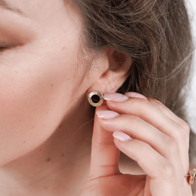 Real Gold GZBV Round Black Luxury Earring Set 0060/1PK E1782