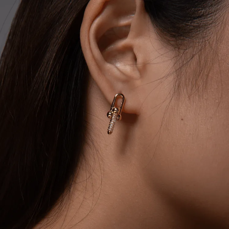 Real Gold GZTF Solid Hardware Stone Earring 0870 E1845