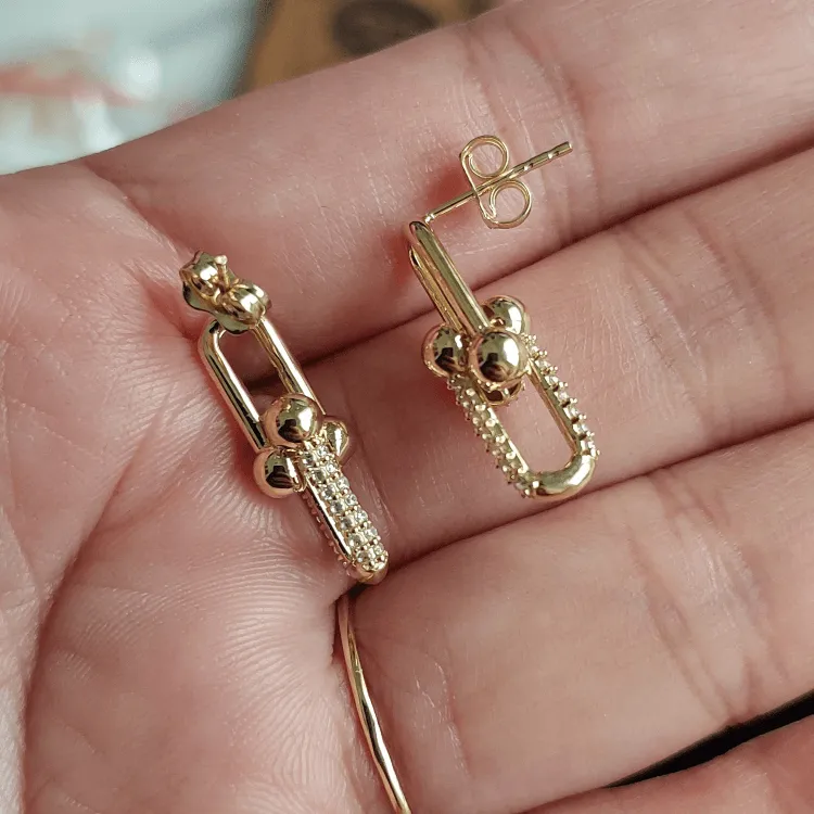 Real Gold GZTF Solid Hardware Stone Earring 0870 E1845