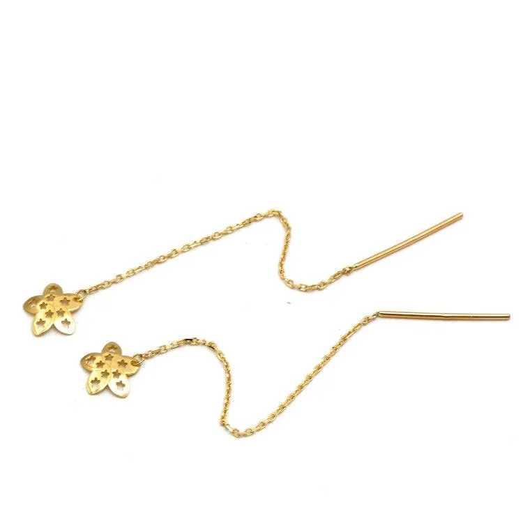Real Gold Net Flower Drop Hanging Drop Earring Set 7199 E1844
