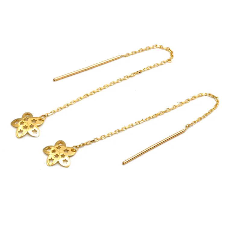 Real Gold Net Flower Drop Hanging Drop Earring Set 7199 E1844