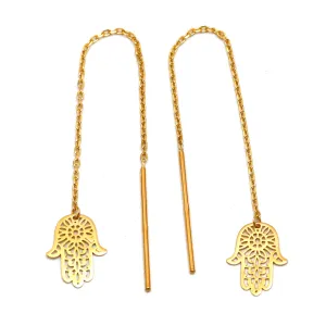 Real Gold Palm Hand Hanging Earring Set - Model 9766 E1854