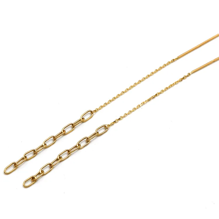 Real Gold Paper Clip Hanging Earring Link Thickness 2 MM 2694 E1828