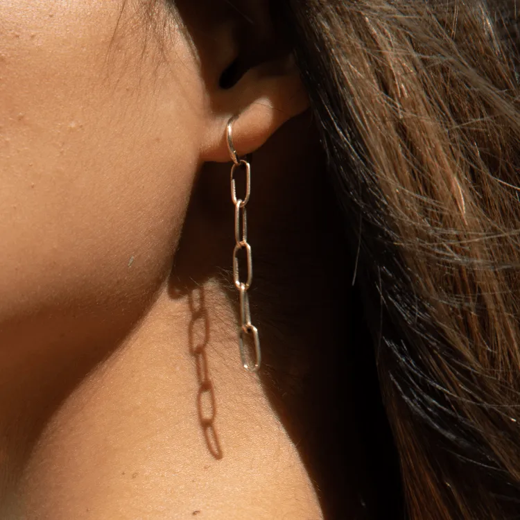 Real Gold Paper Clip Hanging Earring Set 1562 E1809