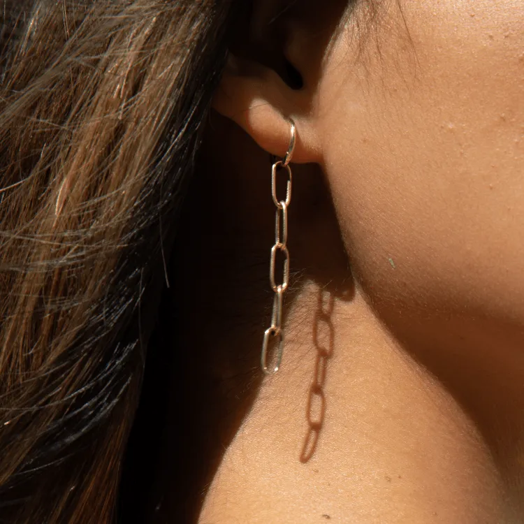 Real Gold Paper Clip Hanging Earring Set 1562 E1809