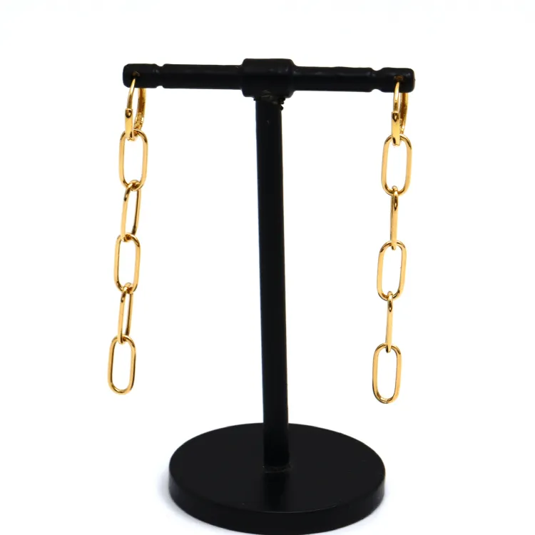 Real Gold Paper Clip Hanging Earring Set 1562 E1809