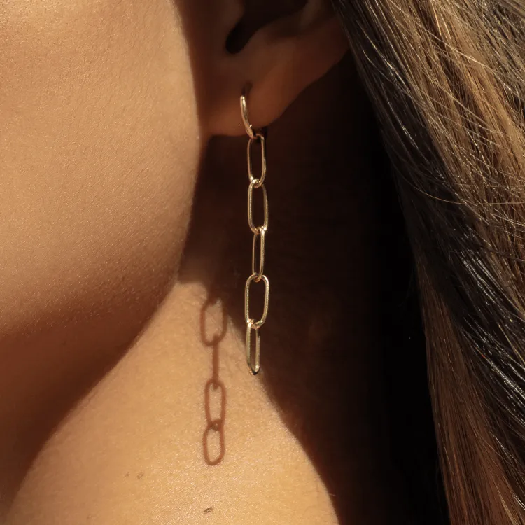 Real Gold Paper Clip Hanging Earring Set 1562 E1809