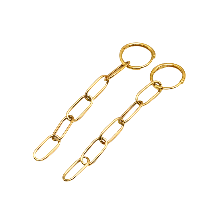 Real Gold Paper Clip Hanging Earring Set 1562 E1809