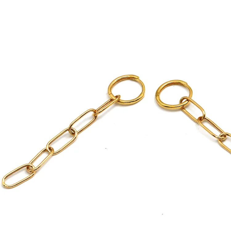 Real Gold Paper Clip Hanging Earring Set 1562 E1809