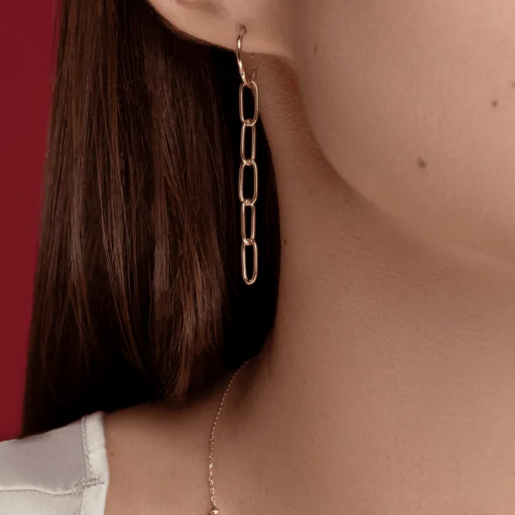Real Gold Paper Clip Hanging Earring Set 1562 E1809