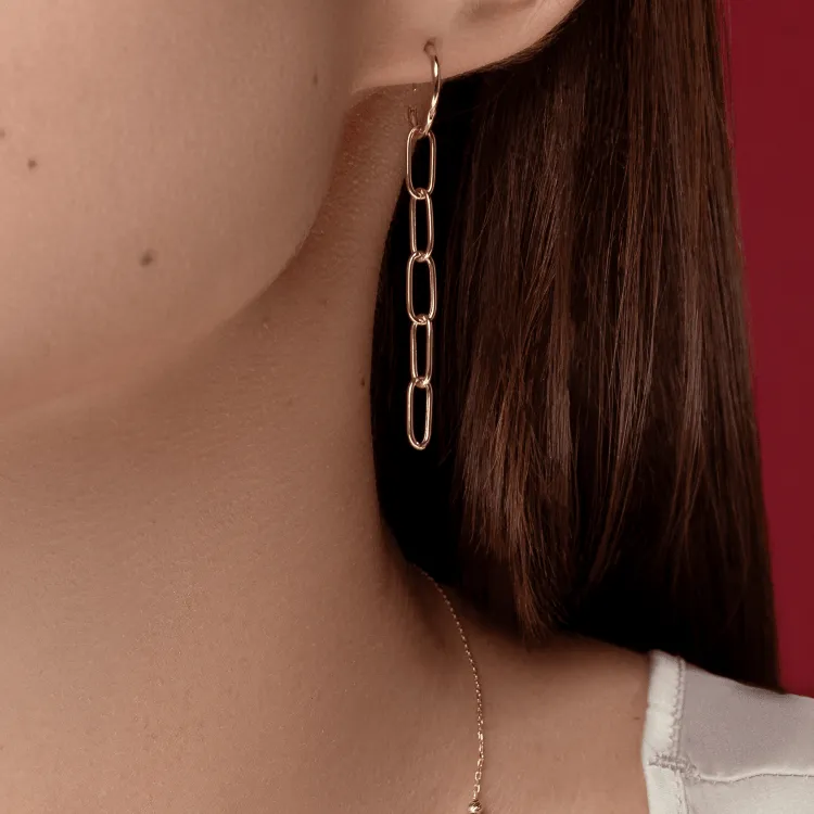 Real Gold Paper Clip Hanging Earring Set 1562 E1809