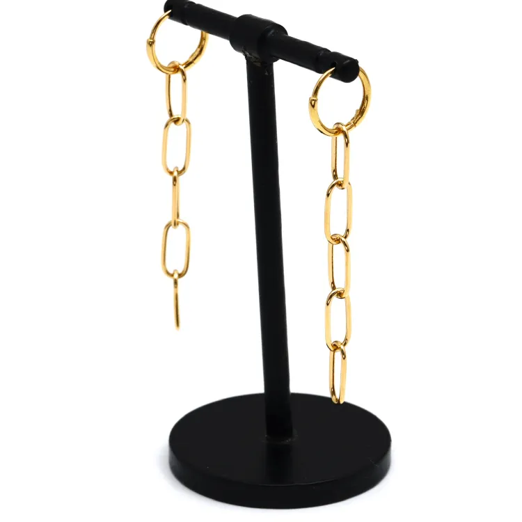 Real Gold Paper Clip Hanging Earring Set 1562 E1809