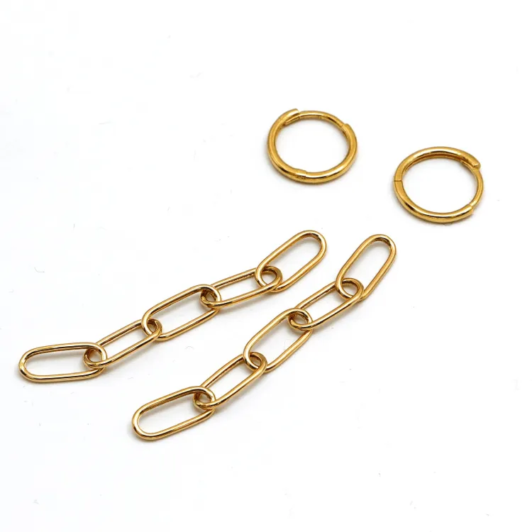 Real Gold Paper Clip Hanging Earring Set 1562 E1809
