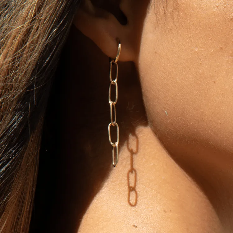 Real Gold Paper Clip Hanging Earring Set 1562 E1809