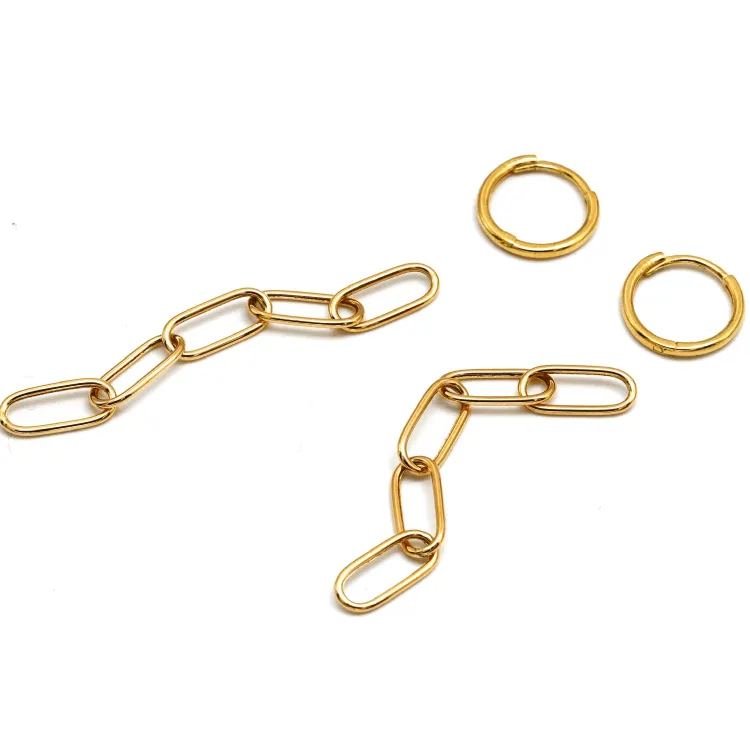 Real Gold Paper Clip Hanging Earring Set 1562 E1809