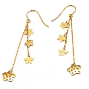 Real Gold Paper Star Flower Dual Hanging Drop Earring Set 7178 E1840