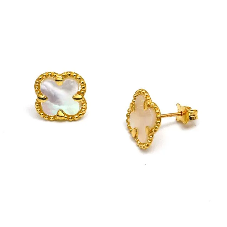 Real Gold Pearl Flat Stud Earring Set - Model GZJVN 0695-MOP E1916