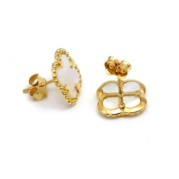 Real Gold Pearl Flat Stud Earring Set - Model GZJVN 0695-MOP E1916