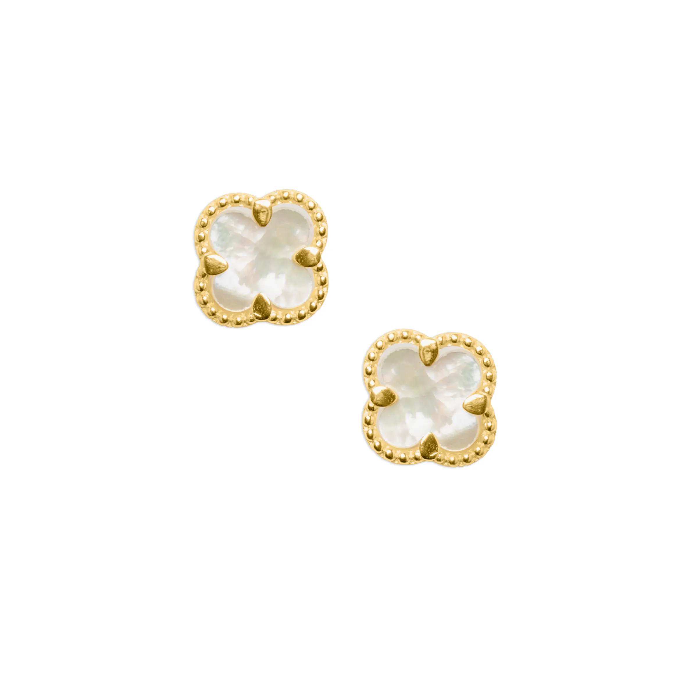 Real Gold Pearl Flat Stud Earring Set - Model GZJVN 0695-MOP E1916