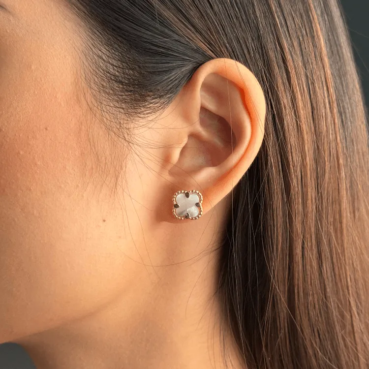 Real Gold Pearl Flat Stud Earring Set - Model GZJVN 0695-MOP E1916