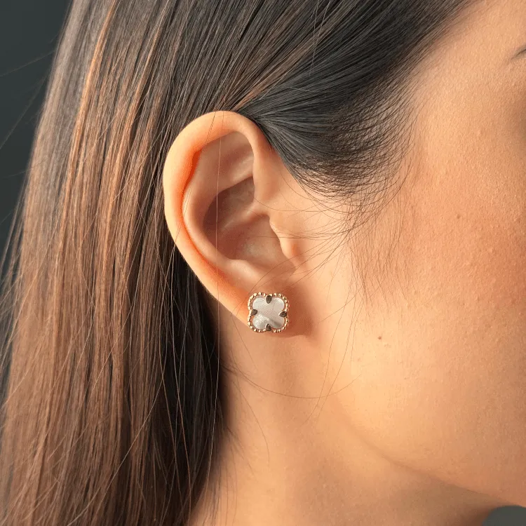 Real Gold Pearl Flat Stud Earring Set - Model GZJVN 0695-MOP E1916