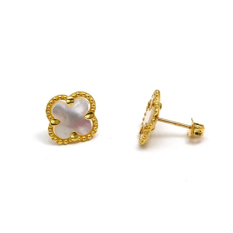 Real Gold Pearl Flat Stud Earring Set - Model GZJVN 0695-MOP E1916