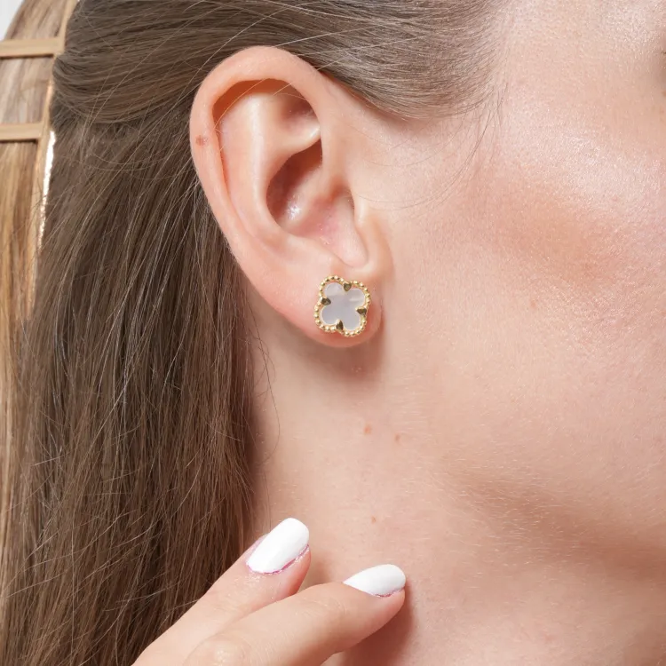 Real Gold Pearl Flat Stud Earring Set - Model GZJVN 0695-MOP E1916