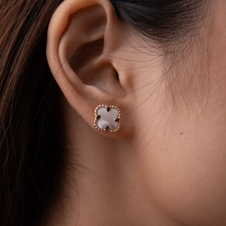 Real Gold Pearl Flat Stud Earring Set - Model GZJVN 0695-MOP E1916