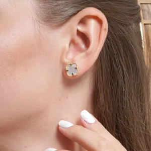 Real Gold Pearl Flat Stud Earring Set - Model GZJVN 0695-MOP E1916