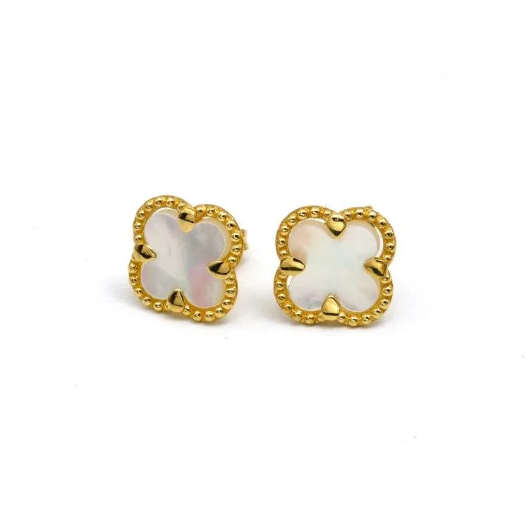 Real Gold Pearl Flat Stud Earring Set - Model GZJVN 0695-MOP E1916
