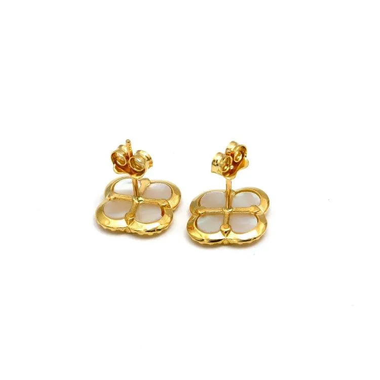 Real Gold Pearl Flat Stud Earring Set - Model GZJVN 0695-MOP E1916