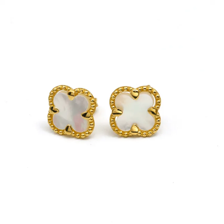 Real Gold Pearl Flat Stud Earring Set - Model GZJVN 0695-MOP E1916