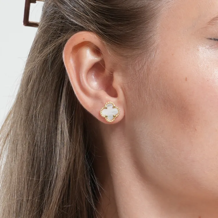 Real Gold Pearl Flat Stud Earring Set - Model GZJVN 0695-MOP E1916