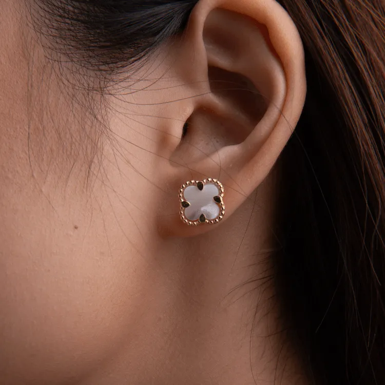 Real Gold Pearl Flat Stud Earring Set - Model GZJVN 0695-MOP E1916