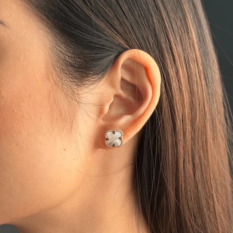 Real Gold Pearl Flat Stud Earring Set - Model GZJVN 0695-MOP E1916