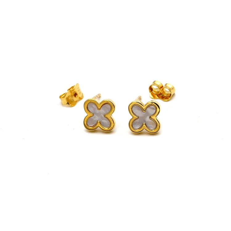 Real Gold Pearl Stud Earrings Set - Model GZJVN 0533 E1915