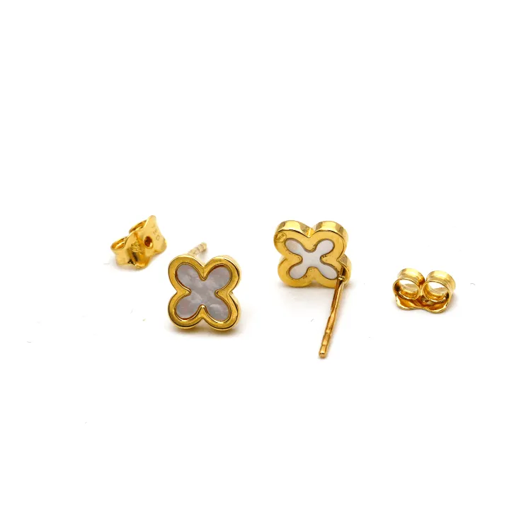 Real Gold Pearl Stud Earrings Set - Model GZJVN 0533 E1915