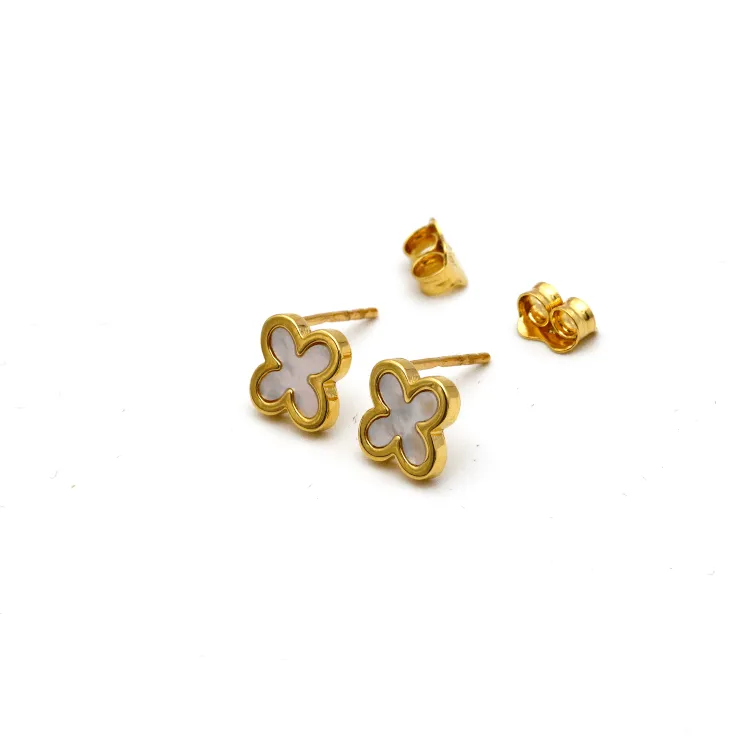 Real Gold Pearl Stud Earrings Set - Model GZJVN 0533 E1915