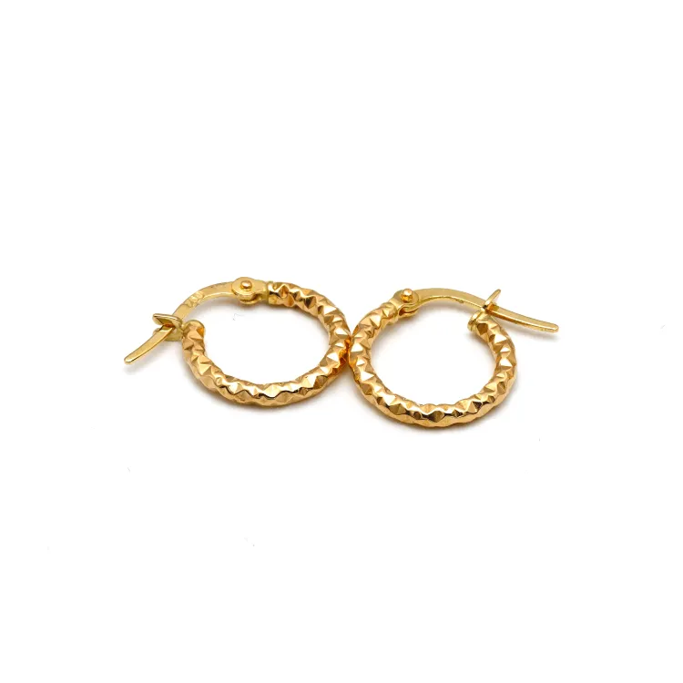 Real Gold Round Glittering Textured Clip Earring Set 6340 E1780