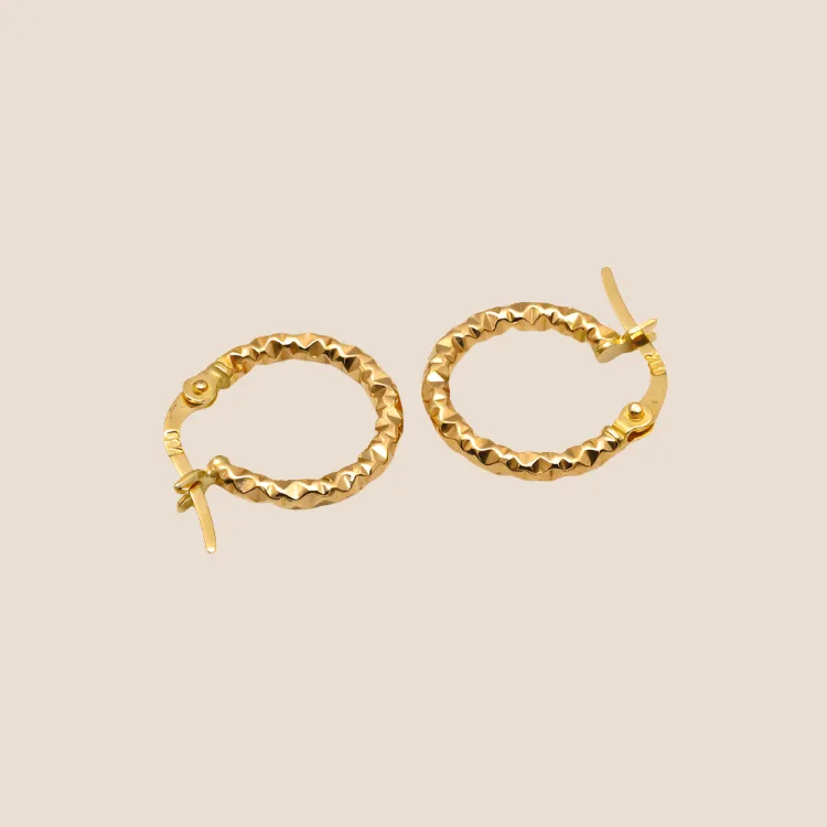 Real Gold Round Glittering Textured Clip Earring Set 6340 E1780