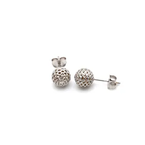 Real Gold Round Net Stud White Gold Earring Set 0212 E1623