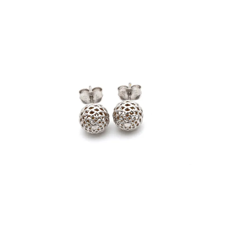 Real Gold Round Net Stud White Gold Earring Set 0212 E1623