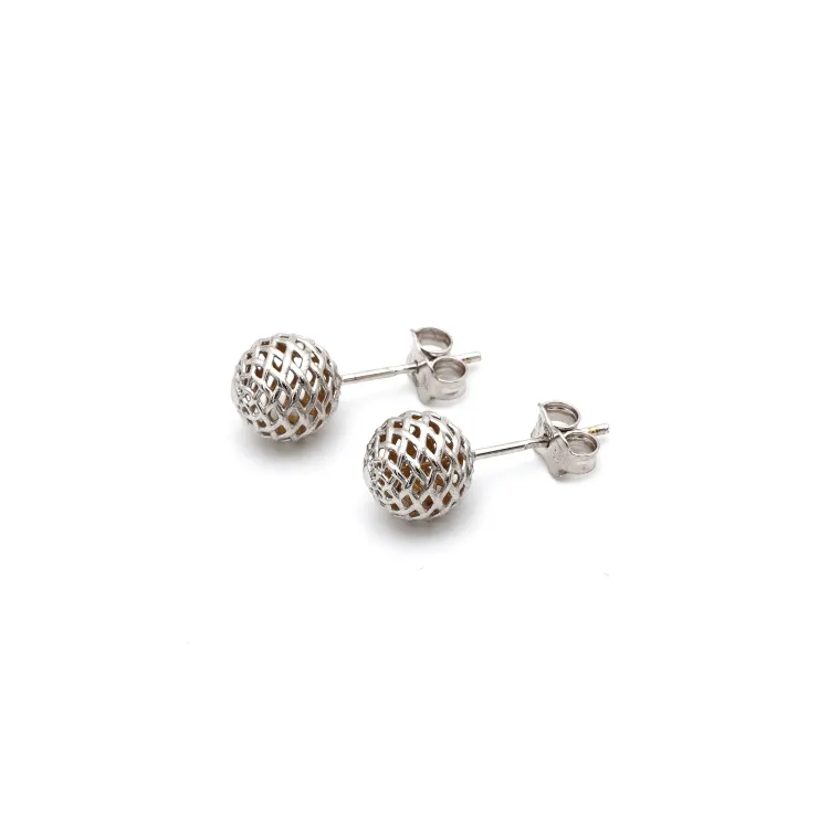 Real Gold Round Net Stud White Gold Earring Set 0212 E1623