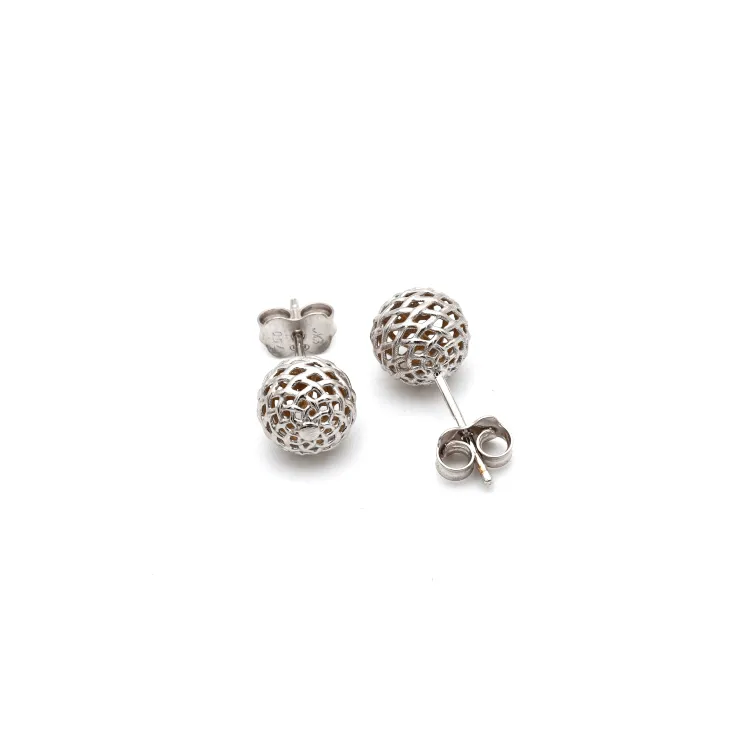 Real Gold Round Net Stud White Gold Earring Set 0212 E1623