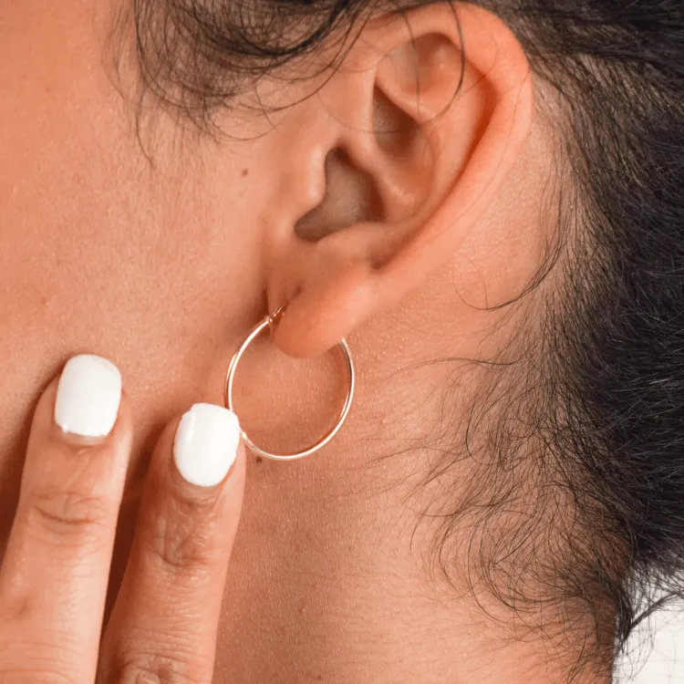 Real Gold Round Plain Loop Earring Set ( 2.4 cm ) 5500 E1770