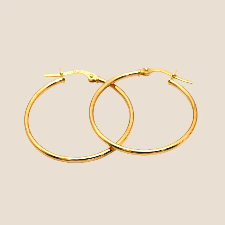 Real Gold Round Plain Loop Earring Set ( 2.4 cm ) 5500 E1770