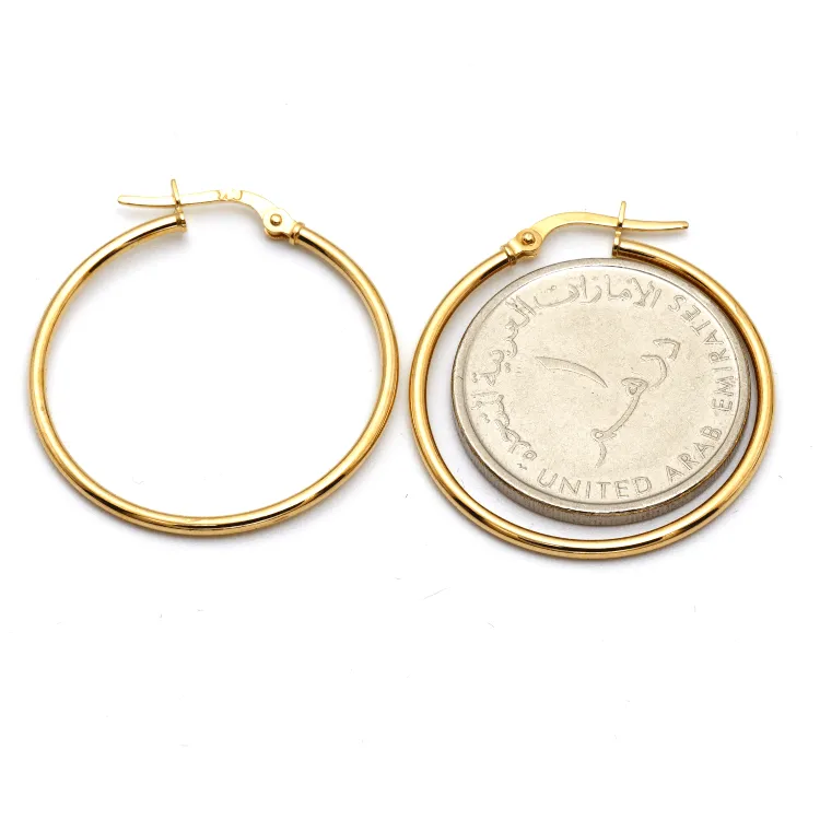 Real Gold Round Plain Loop Earring Set ( 2.4 cm ) 5500 E1770