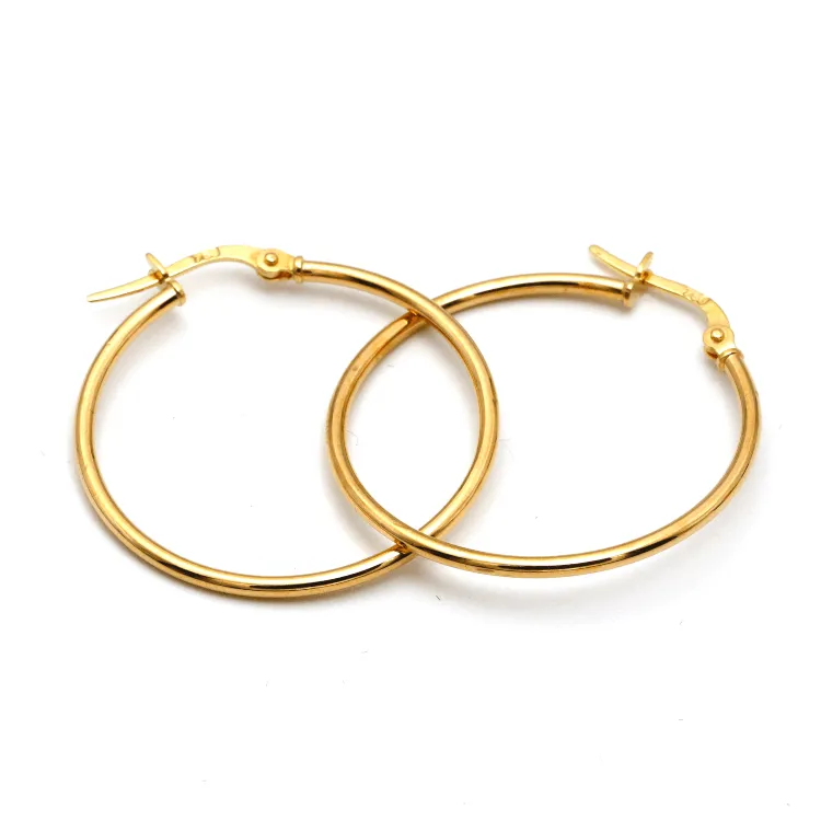 Real Gold Round Plain Loop Earring Set ( 2.4 cm ) 5500 E1770