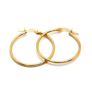 Real Gold Round Plain Loop Earring Set ( 2.4 cm ) 5500 E1770
